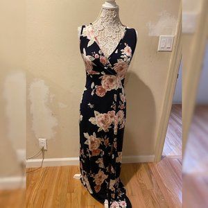 Navy Blue Floral Maxi Dress - Size S